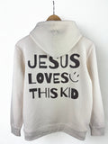 Cream hoodie with 'Jesus Loves This Kid' in Chocolate Brown text 